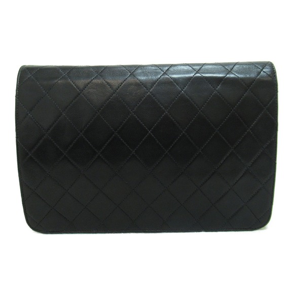 Chanel Lock Shoulder Bag Push Chain Lambskin Matelasse Black - Picture 1 of 10